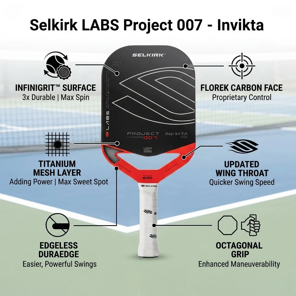 

Selkirk LABS Project 007 Invikta Pickleball Paddle Edgeless Titanium Mesh High Spin Power Control Training Tournament Equipment