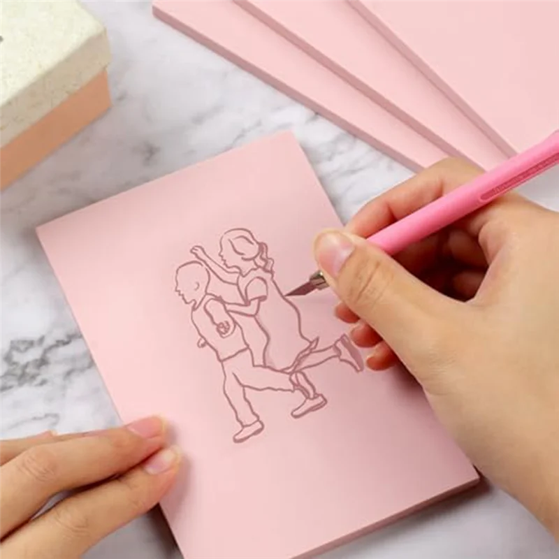 4-Piece 15 X 10Cm Pink Rubber Engraved Linoleum Block Stamp Making Kit For Print Production Easy To Use