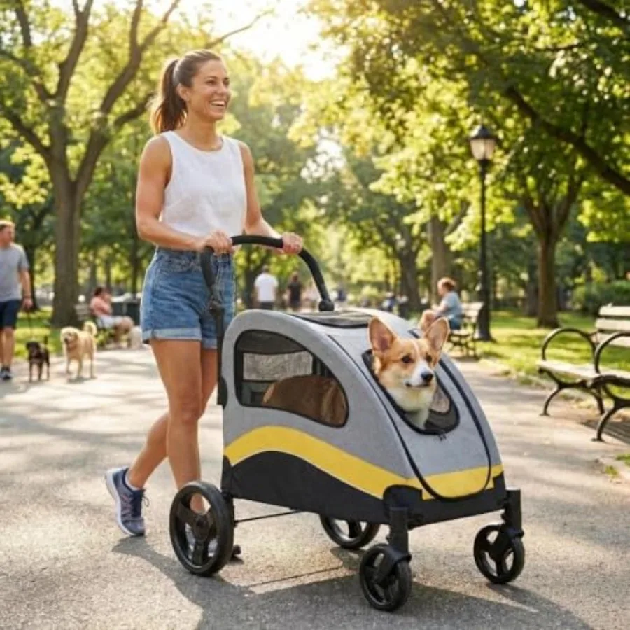 Dog Stroller for Large Dogs, Foldable Pet Stroller with Breathable Mesh, Smooth Wheels, Outdoor Travel Pet Carrier Cart