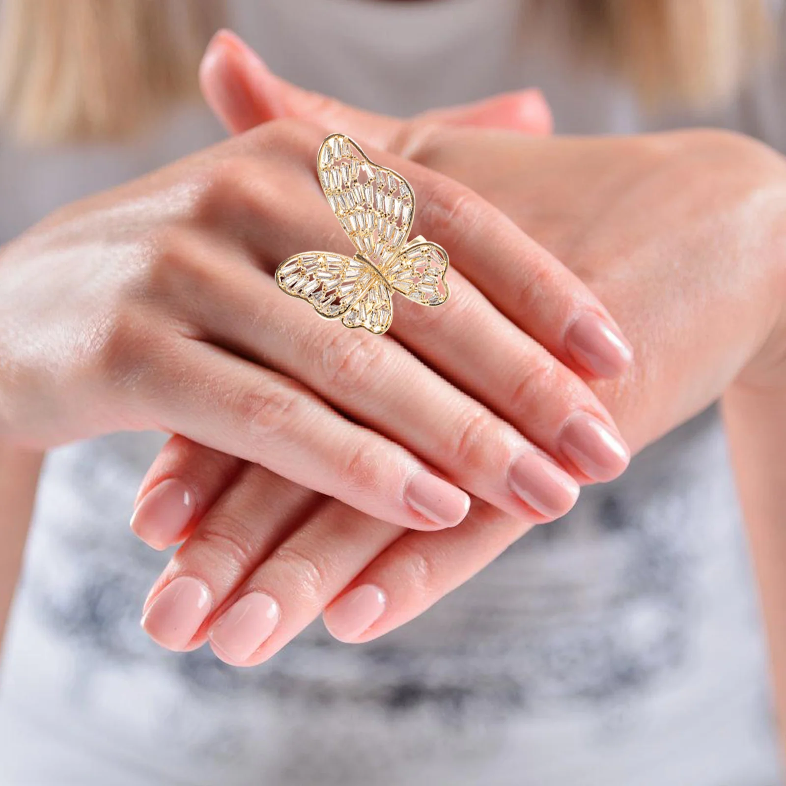 

Butterfly Bridal Sparkling Crystal Rhinestone Ring Elegant Wedding Engagement Jewelry Daily Wear Thumb Rings Women Butterfly