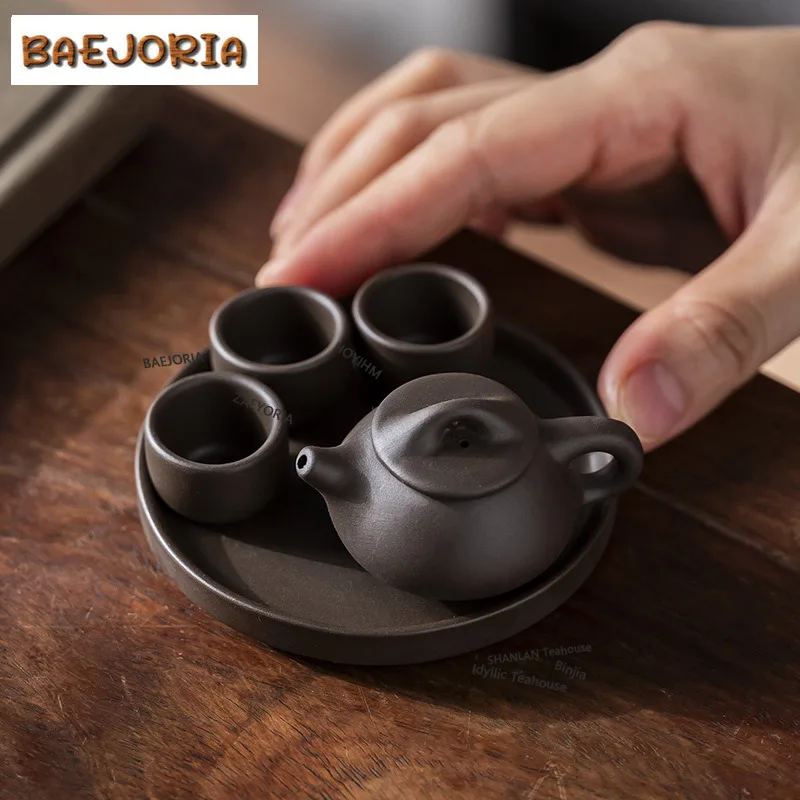 BAEJORIA Fingertip Purple Clay Tea Set Complete Set Antique Pocket Mini Tea Ceremony Set Teapot And Tea Cup Set Tea Pet Teaware