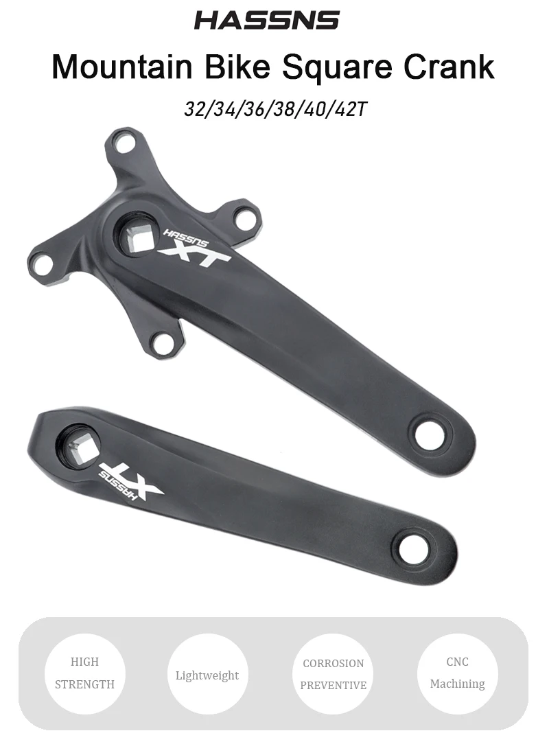 HASSNS Mountainbike-Kurbelgarnitur mit quadratischem Schaft und positiv-negativem Zahnprofil, 104 BCD, Einzelkettenblatt für Upgrades – Detail 1