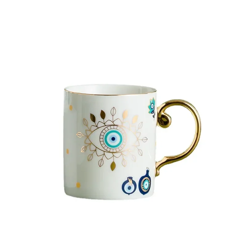 Creative Ceramic Cup Hamsa Hand of Fatima Evil Blue Eye Turkish Ceramic Coffee Mug Home Breakfast Milk Novelty Cup Couples Gifts