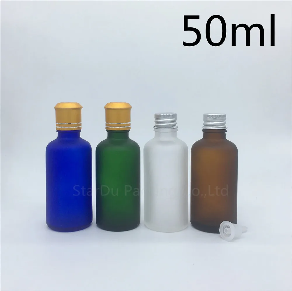 

Travel Bottle 50ml Green Blue Amber Transparent Frosted Glass Bottle, Vials Essential Oil Bottle With Aluminum Cap 10pcs/lot