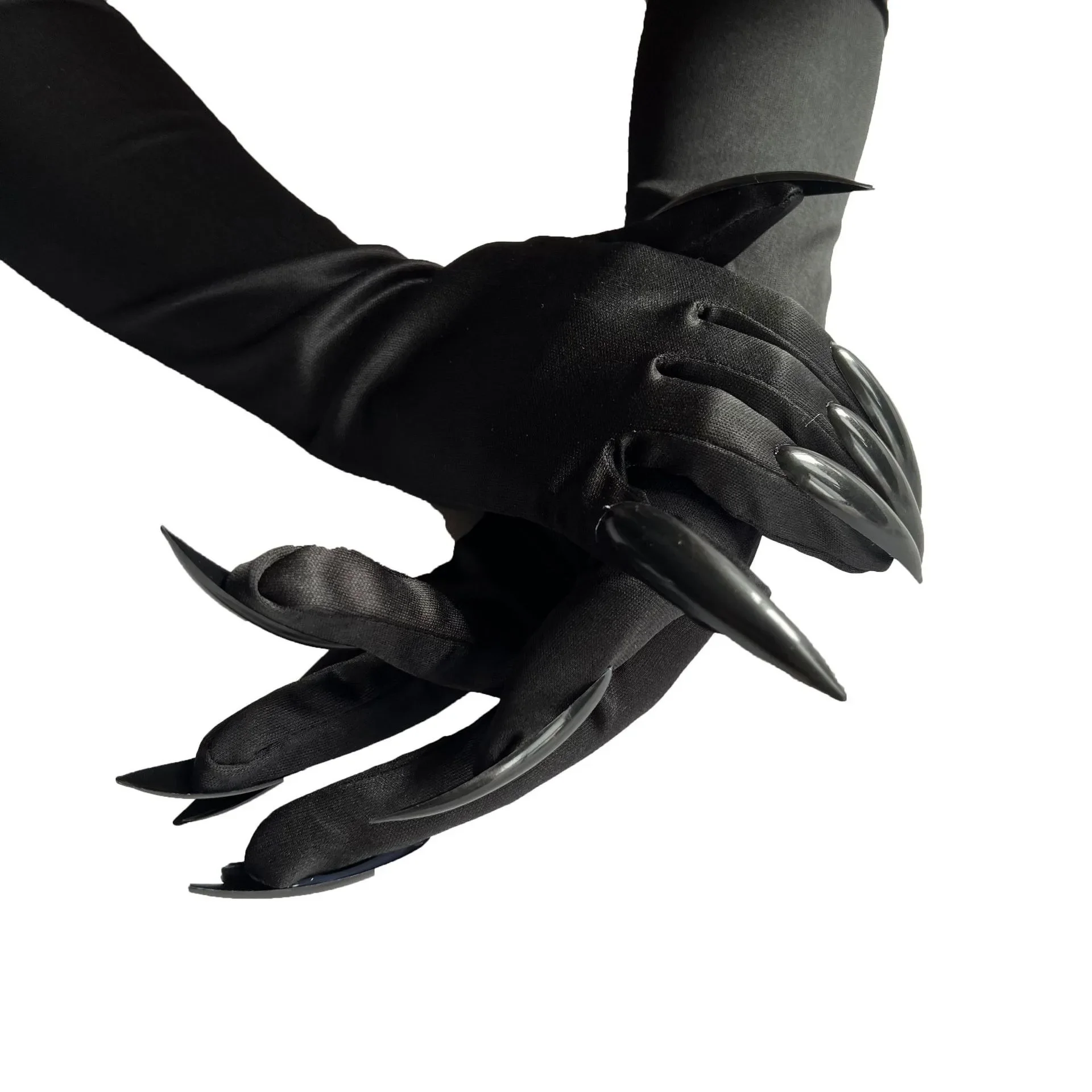 Halloween Klaue Handschuhe Schwarz Glitter Nagel Hollowen Cosplay Prop Kleid Lange Nagel Handschuhe – Detail 4