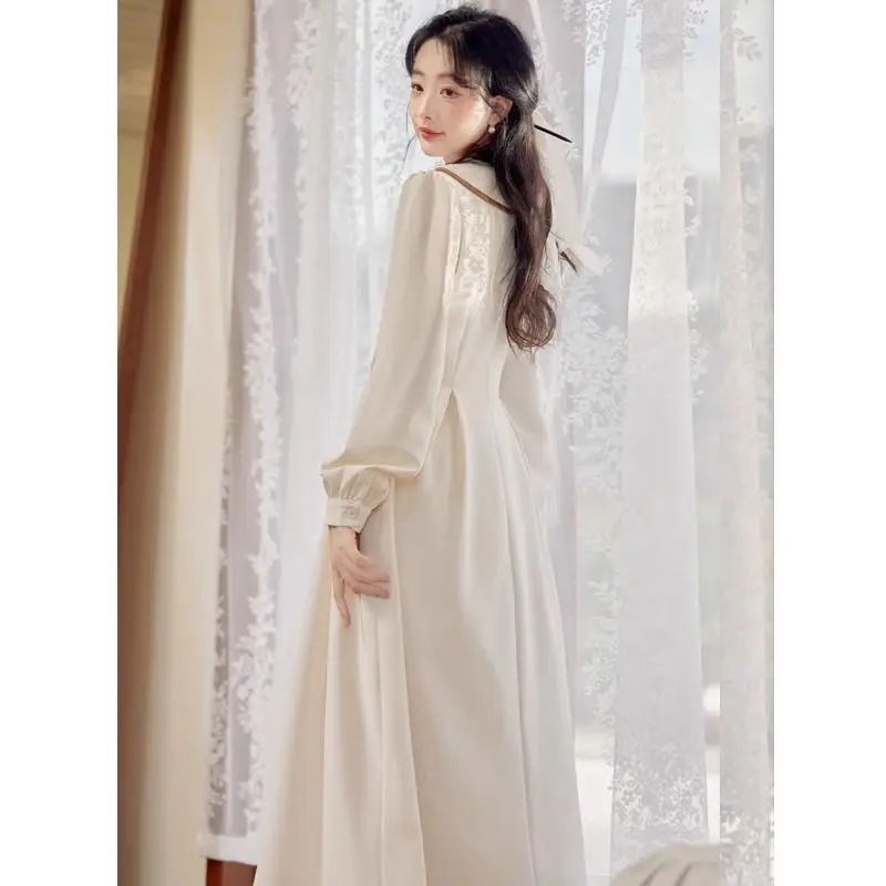 Women Autumn Casual Fashion Simplicity Vintage Long Sleeve Dresses Women Clothes Chinese Style Elegant Temperament A-line Skirt