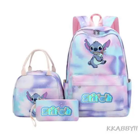 New Kawaii Stitch Girl Kids Pen Bag Lunch Bags Bookbags 3Pcs Teenagers Schoolbags Women Travel Laptop Backpack