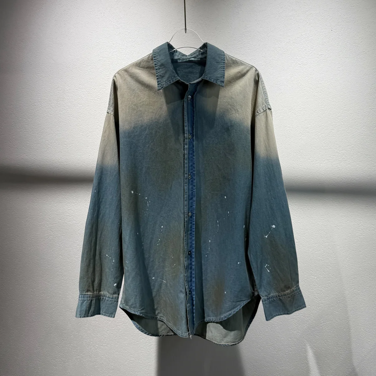 2025 خريف جديد خمر غسلها كم طويل قميص دينيم فضفاضة تناسب المرأة #3