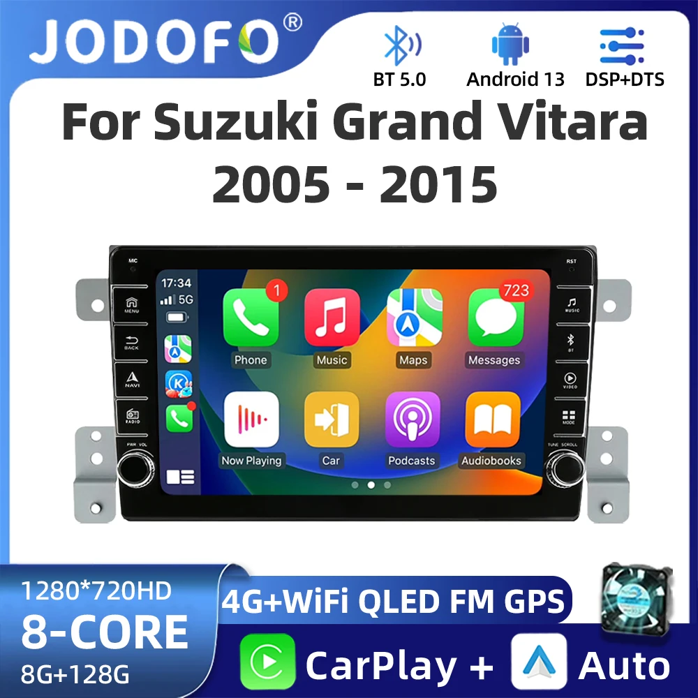 Jodofo Android 12 Car Radio For Suzuki Grand Vitara 3 2005-2015 Carplay Multimedia Video Player Navigation GPS 2 Din Stereo DVD