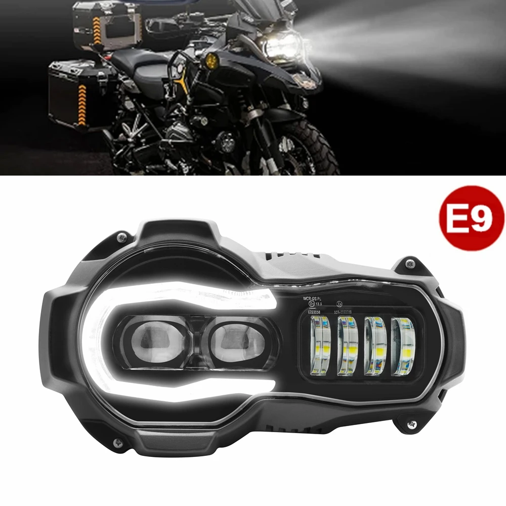 E24 E9 E-Mark Approved 65W Motorcycle LED Projector Headlight Assembly For BMW R1200GS Adventure LED DRL Fog Headlamp 2005-2013