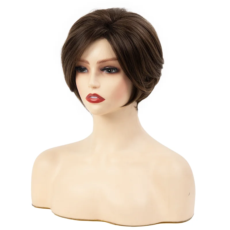 Korte Pixie Cut Synthetische Pruiken Natuurlijk Bruin Haar Pruik Met Zijpony Voor Vrouwen Dagelijks Cosplay Hittebestendig Vrouwelijk Nephaar