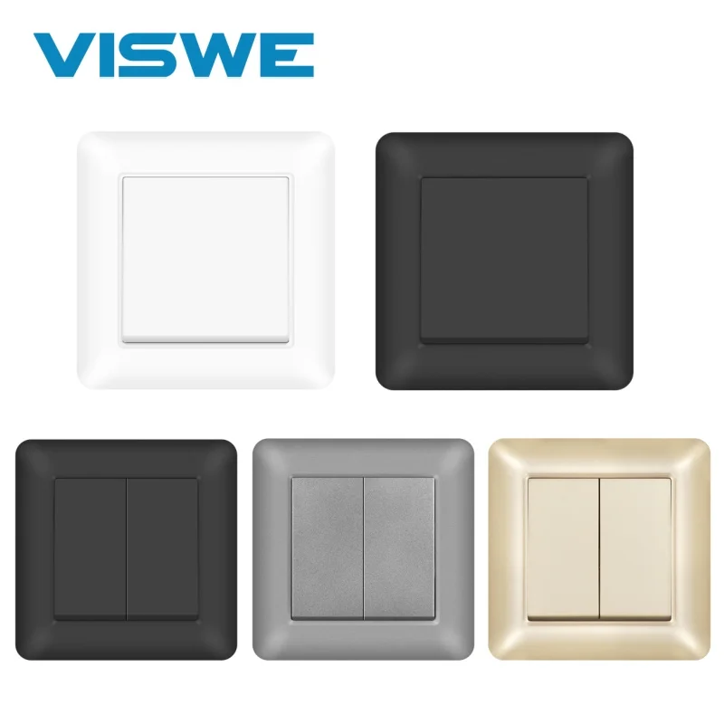 

Выключатель света VISWE 1/2gang 1/2/3way 16A 250V Перерыв через лестницу Новая огнестойкая панель ПК белый настенный выключатель 82 мм * 82 мм