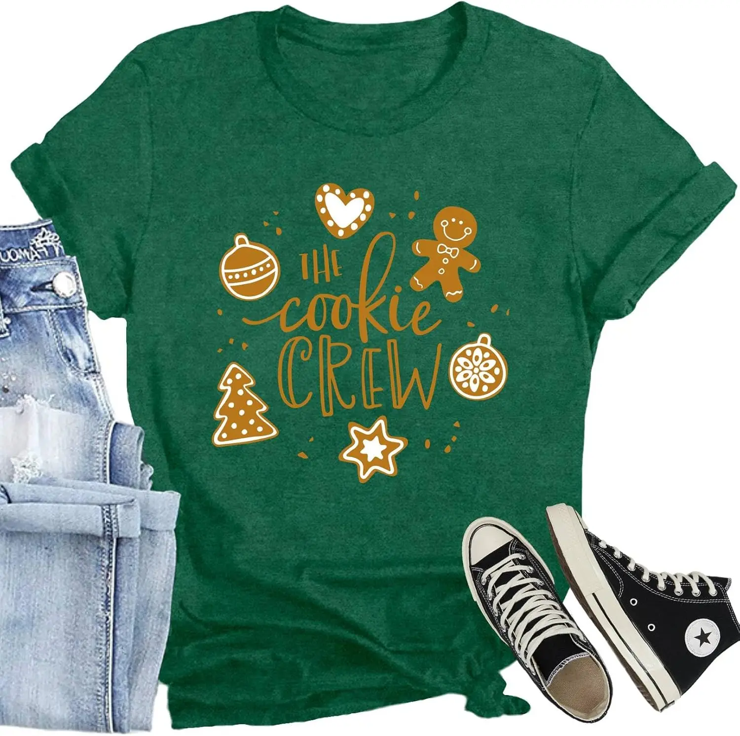 Christmas Crew Shirts for Women The Cookie Crew Printed T Shirts Cute Xmas Holiday Tee Tops