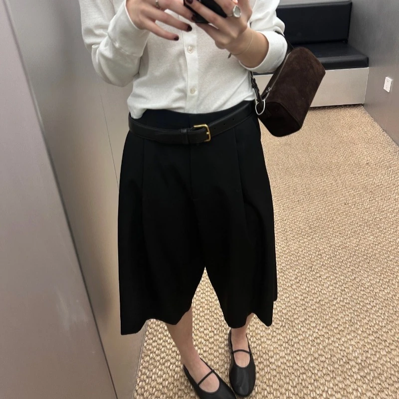 Double-pleated Wool Loose-fitting Capris Women Pants