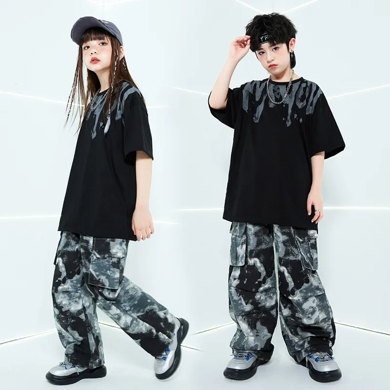 

Children's Street Dance Set Hiphop T-shirt+Camouflage Pants Performance Clothing Boys Hip Hop Jazz Dance Girls Fashion Show
