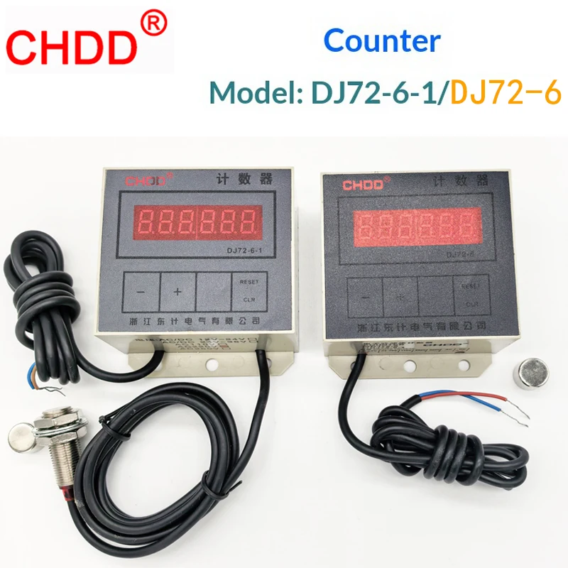 Электронный счетчик для прессов CHDD DJ72-6-1, цифровой дисплей, счетчик для намоточных машин, AC220V, AC/DC12-24V, внешний датчик