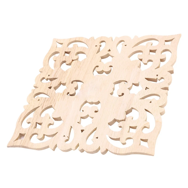 Madeira de borracha esculpida Floral Decal Craft, Real Wood Carving Acessórios e Retail Woodcarving, F 20x20cm, 1X Applique