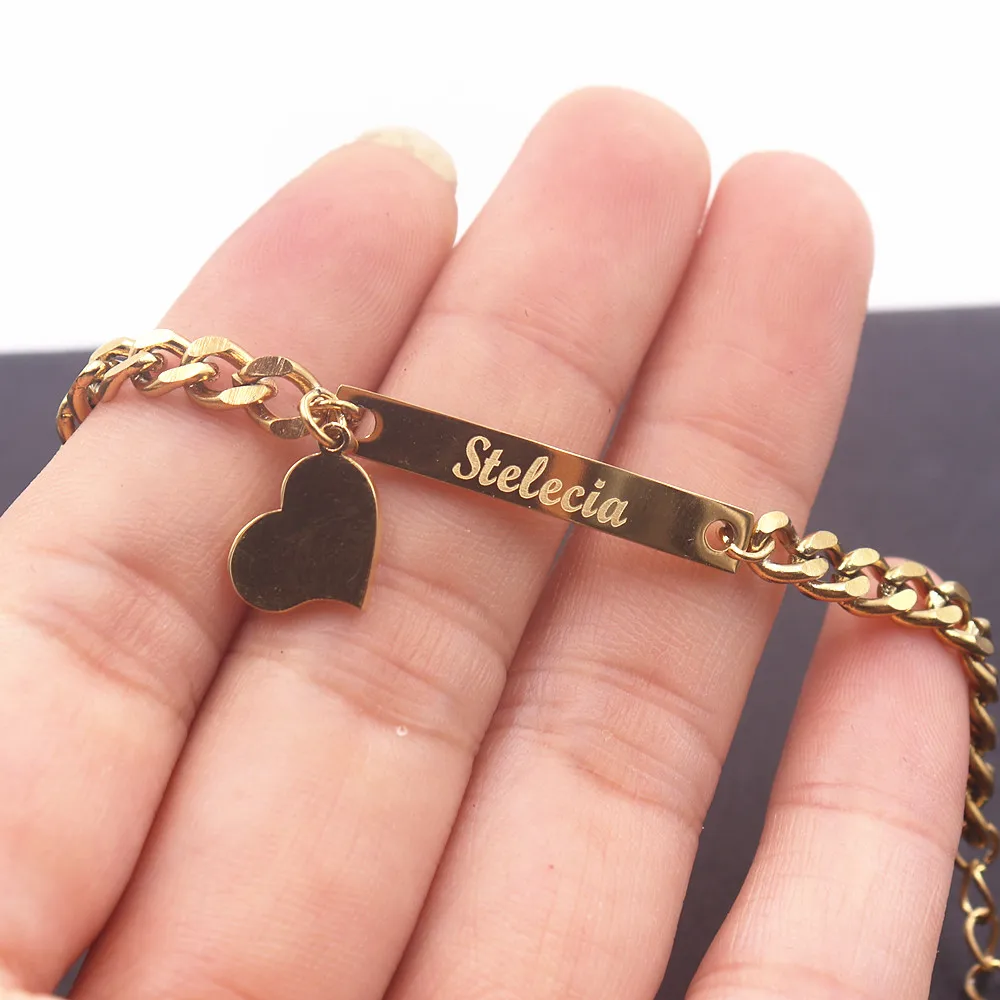 Personalized Heart Charms Bangle Bracelet Custom Engraving Name Pulsera Friendship Bridesmaid Customized Jewelry Gift