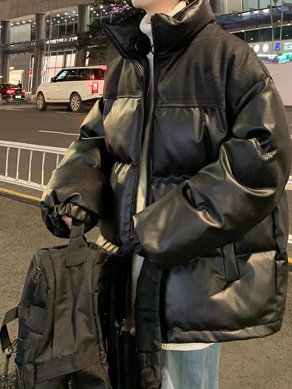 

Casual Loose Men's Cotton Jaet Stand Collar Warmth Couples Outerwear Hip Hop Sle Long Sve Regular Length Pure Color