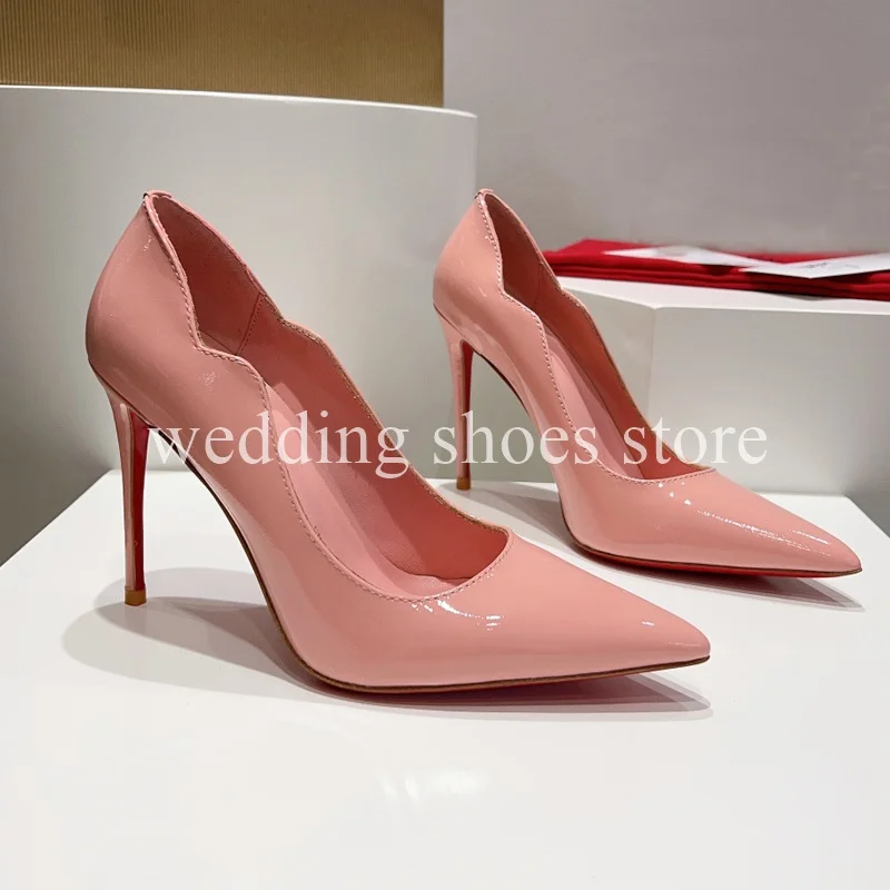 Wave Patent Leather High Heels 10CM Stiletto Women Sexy Pointy High-heeled Wedding Shoes Fashion Luxury Party Prom Shoes