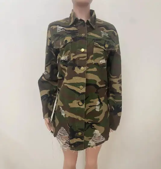 

Women's Coat 2025 Autumn and Winter Cardigan Lapel Button Street Versatile Camouflage Cut Tassel Washed Water Jacket