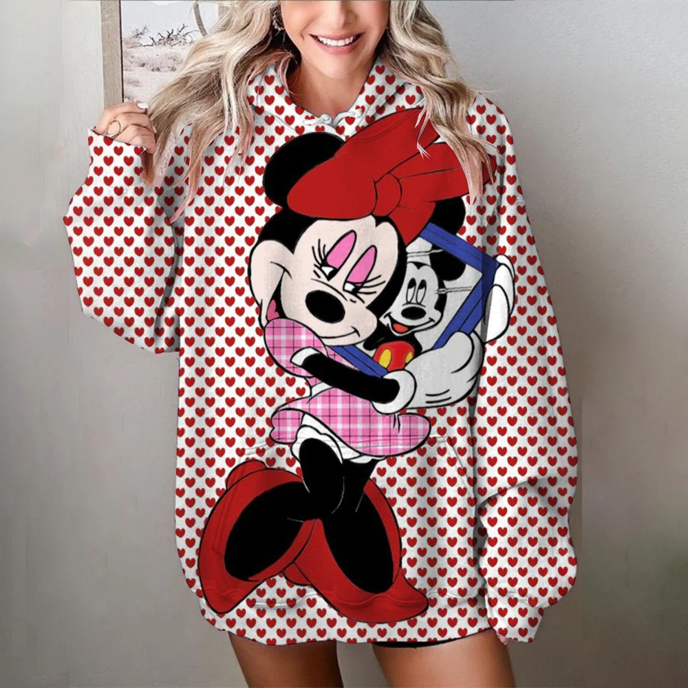 Disney Minnie Mickey Mouse print Hoodies Women Oversized Polyester Long Sleeve Female Sweatshirt Streetwear Ladies Clothes Winte