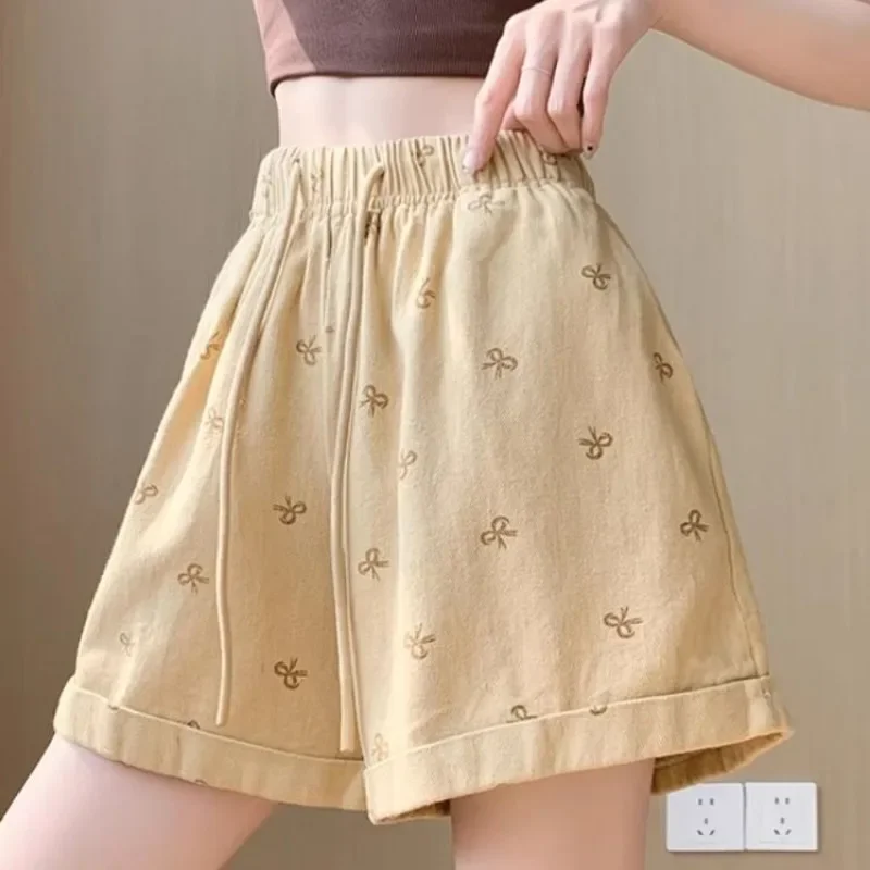 Elastic Waist Women's Shorts Pink Wide Female Short Pants High Cotton Korean Style Aesthetic 2000s Clothes Y2k Harajuku XL Comfy