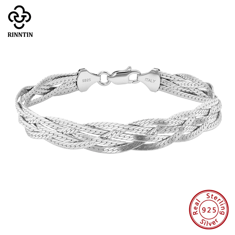 

Rinntin 18K Gold 925 Sterling Silver Italian 7mm Braided Herringbone Chain Bracelet for Women Luxury Party Bangle Jewelry SB220