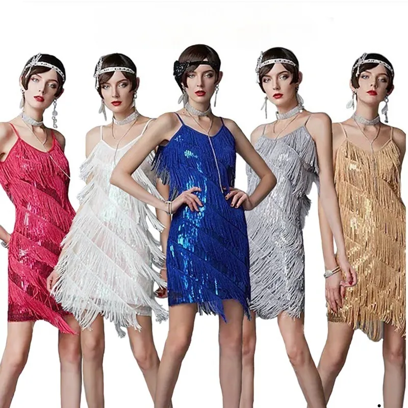 

Вечернее платье больших размеров с бисером и бахромой, V-образным вырезом, на бретельках, в стиле ретро, с пайетками, для латиноамериканских танцев, модное, сексуальное, персонализированное женское платье