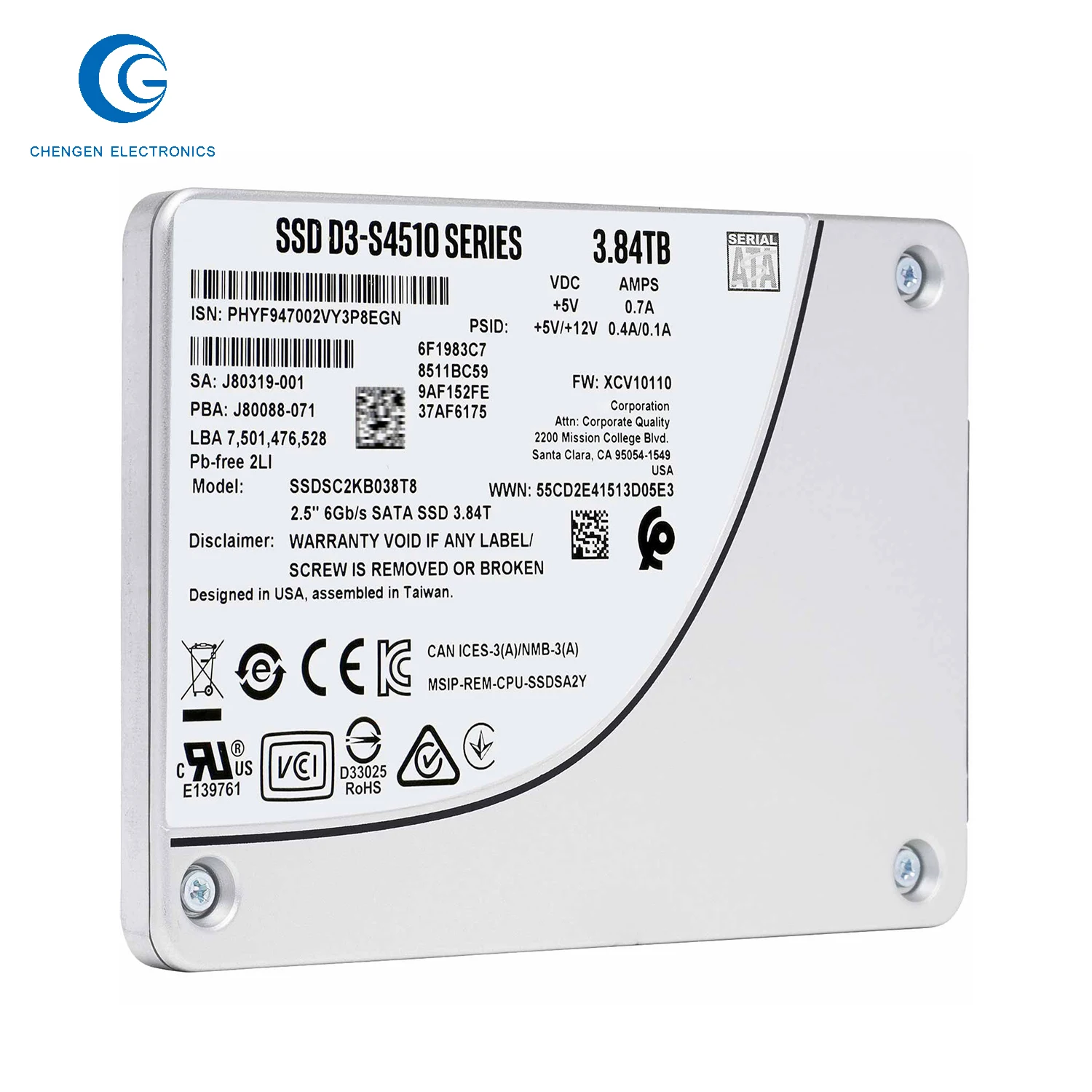 

Ssdsc2Kb038T801 3.84Tb Sata 3.0 6Gb/S 2.5" 64-Layer 3D Nand Solid State Drive Ssd