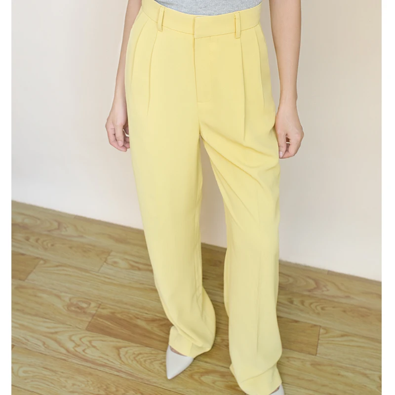 Draped Elegant Cream Goose Yellow Wide-leg Pants High-waisted Temperament Shows Thin Drape Wrinkled High-quality Trousers