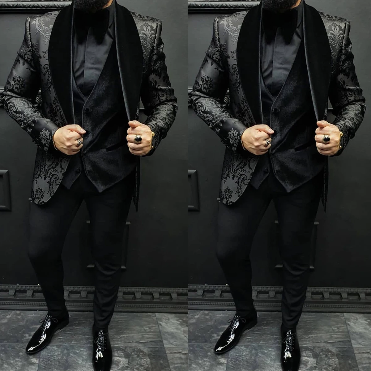 Handsome Floral Pattern Men Wedding Suits Groom Tailored Party Prom Coat Business Wear Outfit 3 Pieces