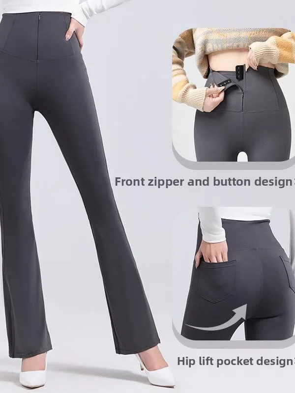 

High Waist Yoga Pants Women's Outerwear Spring Autumn Zipper ket Flared Pants Tummy Control Butt Lifting Slimming Leggings