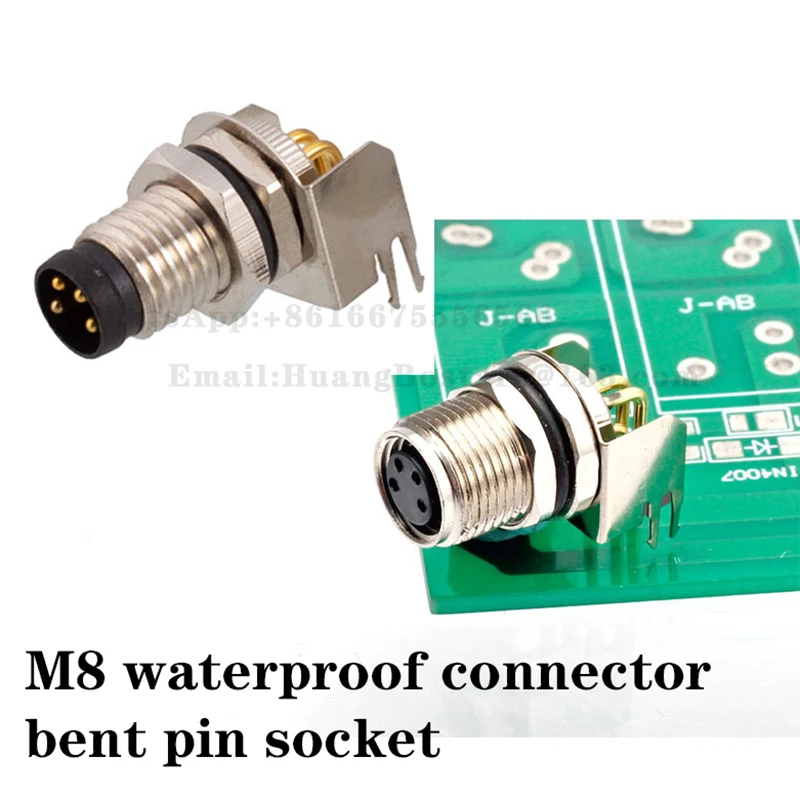 

M8 curved pin straight pin socket, 3-core, 4-pin, 5-pin, 6-hole, 8-core waterproof IP67/68 soldered PCB connector