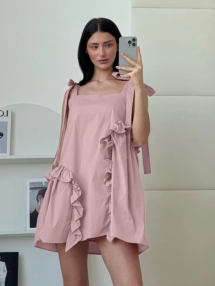 

Marthaqiqi розовая хлопковая женская пижама на шнуровке, ночная рубашка с квадратным воротником, сексуальная майка, ночная рубашка, мини-платье, женская ночная рубашка