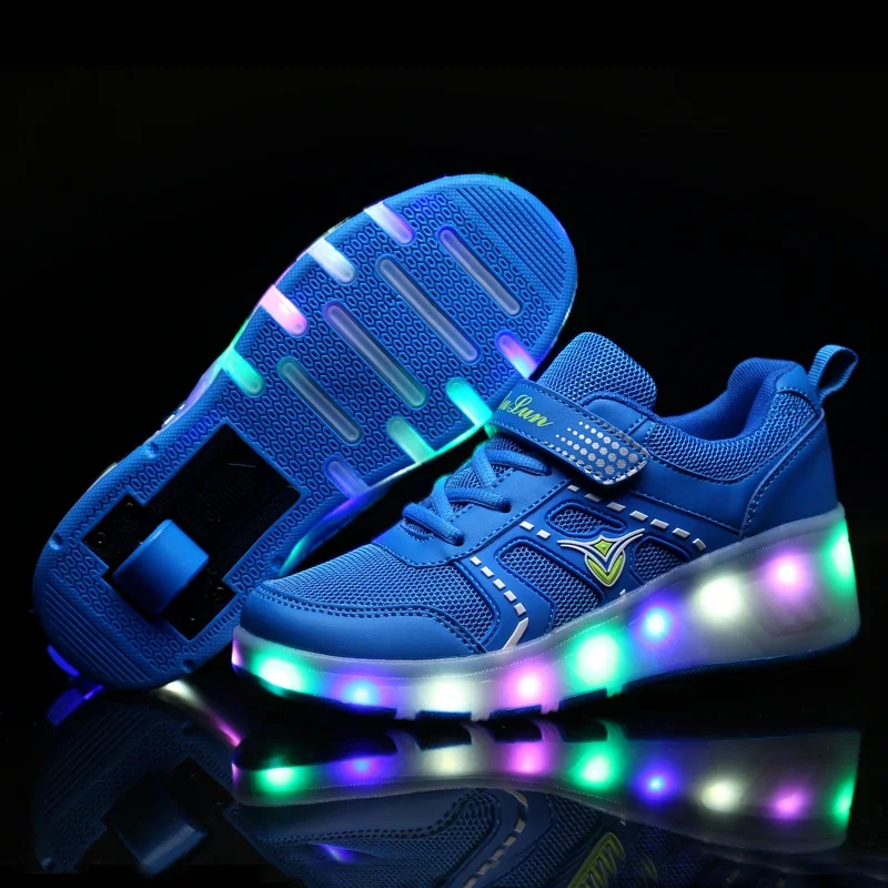 Children LED Flashing Luminous Double Wheels Roller Skating Shoes Boys Girls Glowing Roller Skates Sneakers Male Female Adult