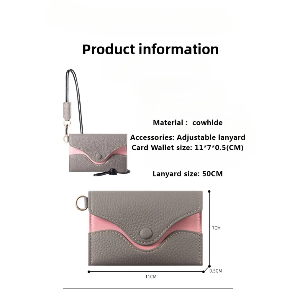 Luxury Wallet For Women Cowhide Card  With Strap Envelope Colorful Coin Purse Woman Casual Card Bag Fashion Card Holder Gift