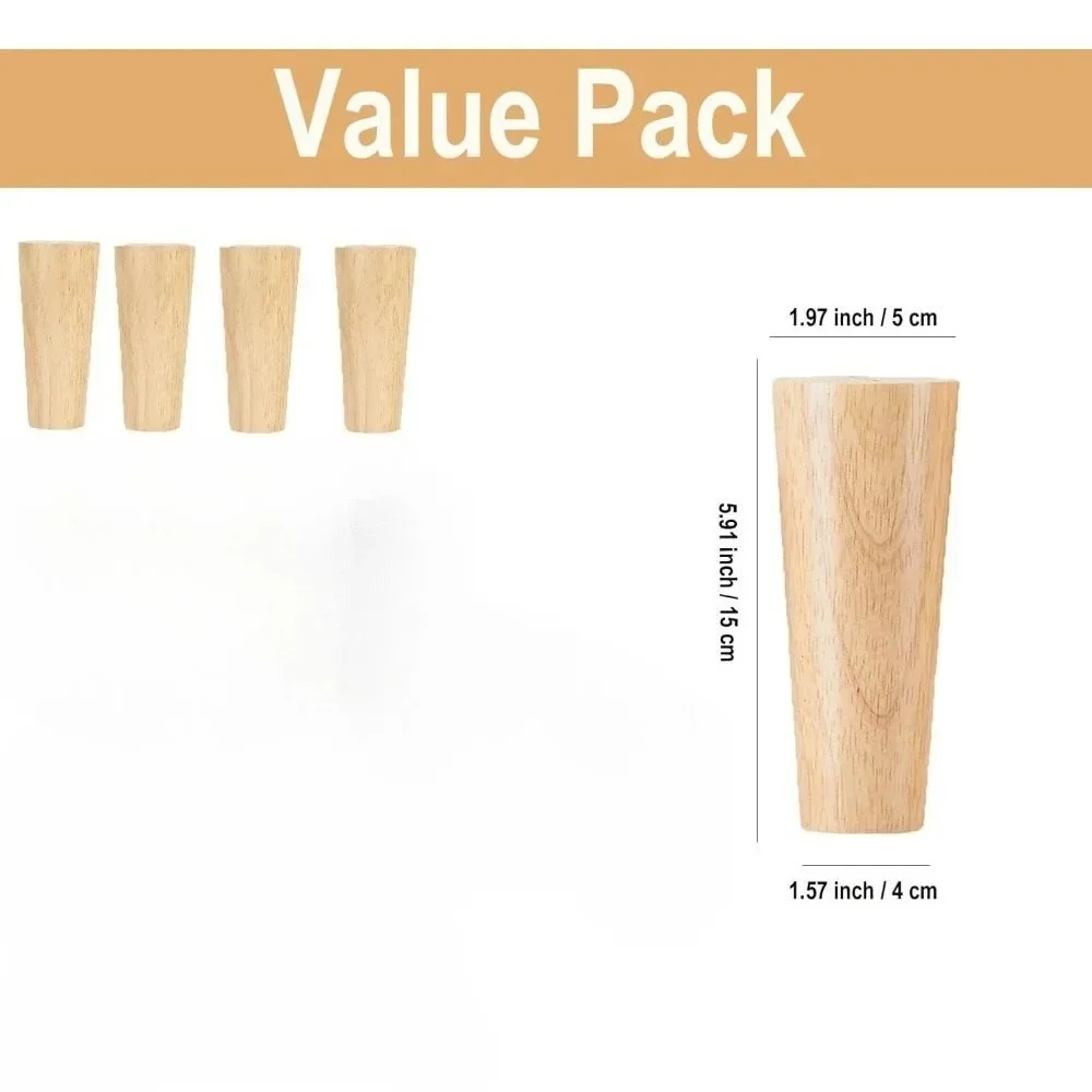 Mid-Century Modern Wood Furniture Legs 4Pcs Round Sofa Feet Replacement for Chair Bed Cabinet Dresser, 4 Inch Solid Wood