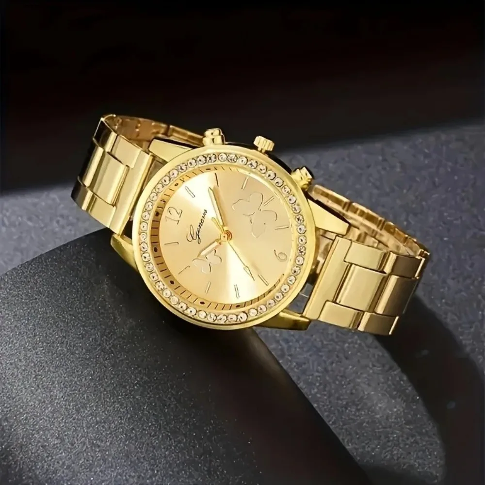 Stainless Steel Strap Women's Wristwatch Rhinestone Accent Simple Design Stainless Steel Watch Quartz Movement Box Not Included