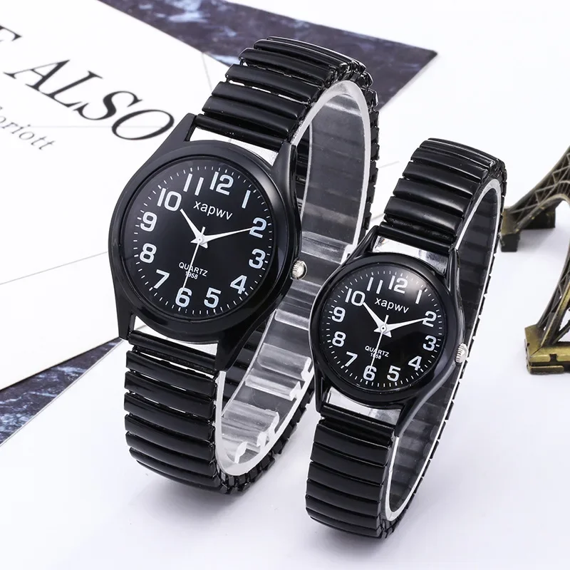 Montre Créative à Bracelet artificiel astique Noir et Blanc pour Couple, Rétro, 1 Pièce