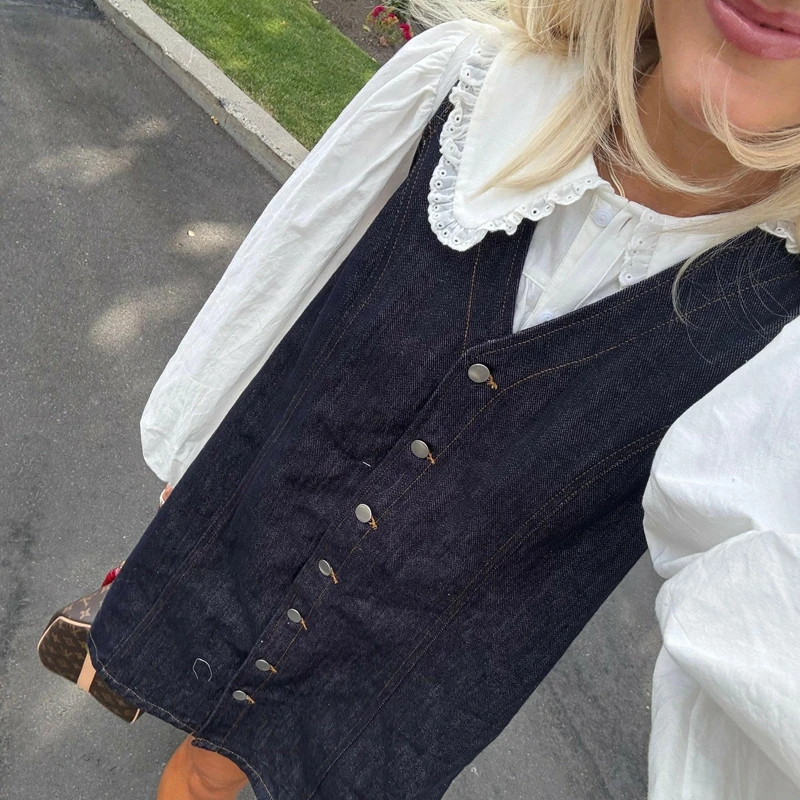 Combhasaki Women Solid Color Lantern Long Sleeve Shirt Tops Ruffled Lapel Doll Collar Casual Button Up Loose Fit Pleated Blouses