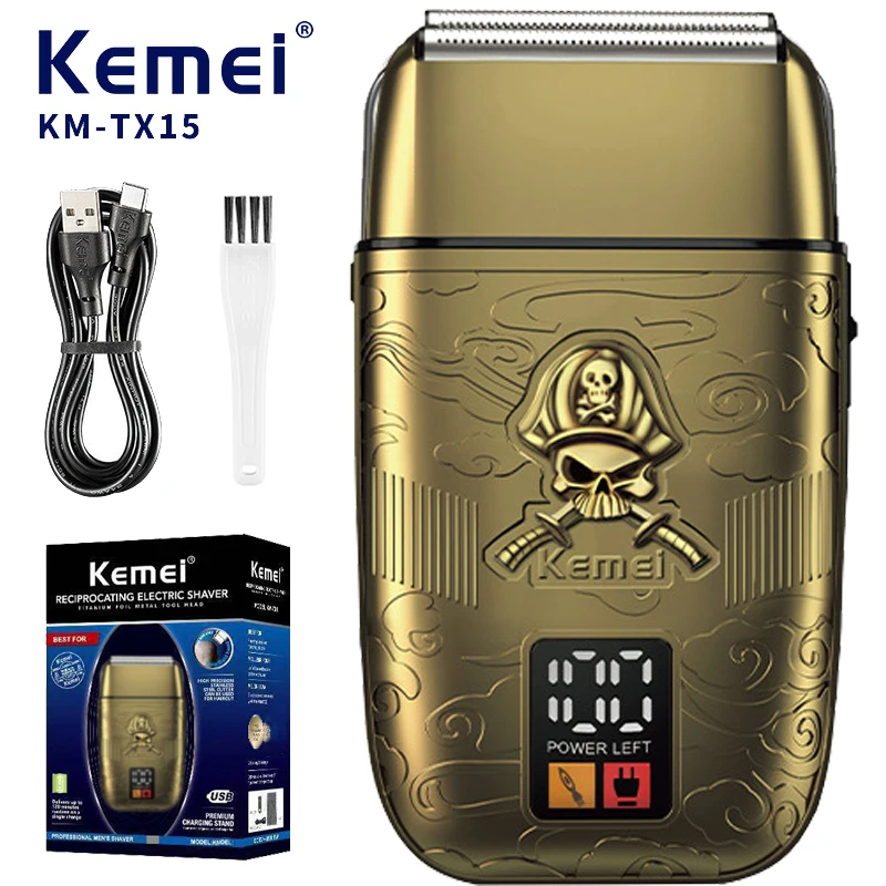 

Kemei professional men's electric shaver with LCD display screen, mini portable anti pinch USB charging shaver, gift km-tx15