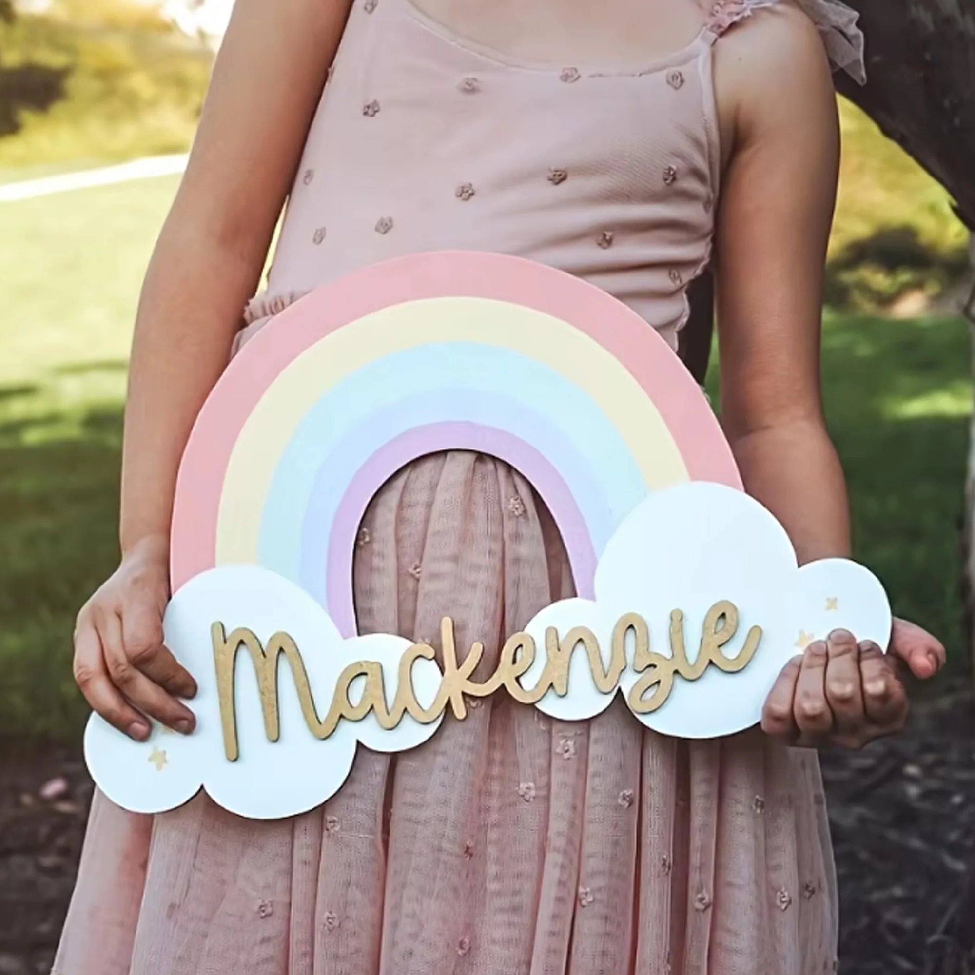 1 Stück individuelle Namensschilder aus Holz mit Regenbogensternen, Wand- und Türdekoration für Zuhause, Büro, DIY, bemalbar, Geschenk für Kinderzimmer, Geburtstag, Hochzeit, Schule