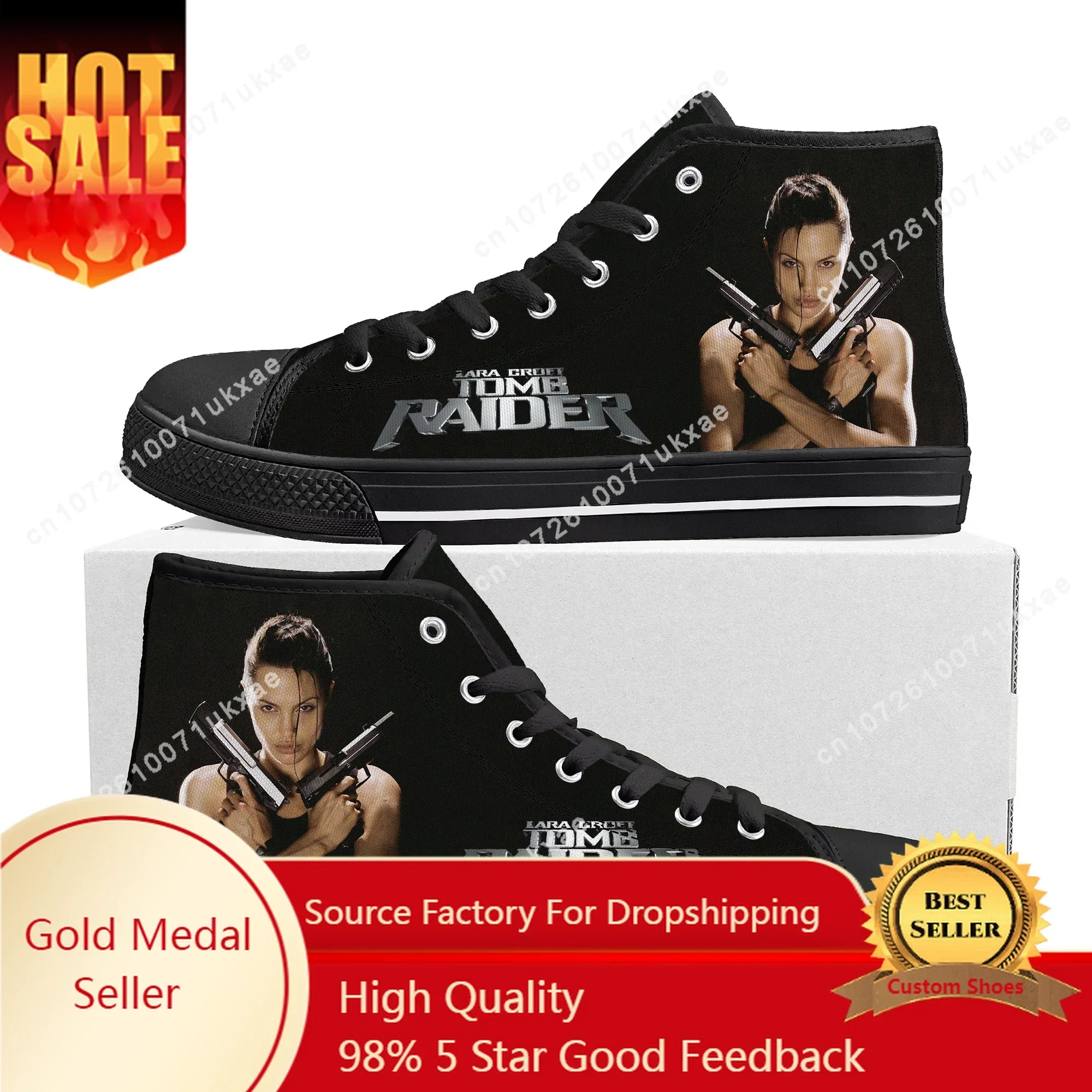 

Lara Croft Tomb Raider High Top Sneakers Mens Womens Teenager Angelina Jolie Canvas Sneaker couple Shoe Casual Custom Made Shoes