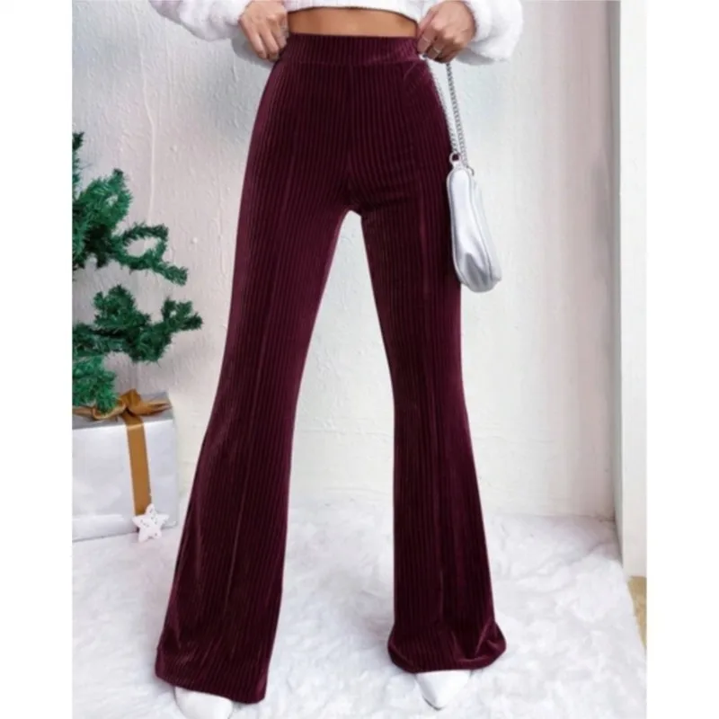 2024 Autumn High Waist Velvet Pants Women Wide Leg Velour Flare Pants Female Stretch Trousers Party Club Pants For Women