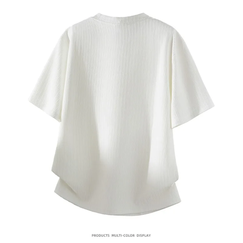 T Shirt for Man Summer New Embroidery Texture Breathable Round Neck Short Sleeve T-shirt