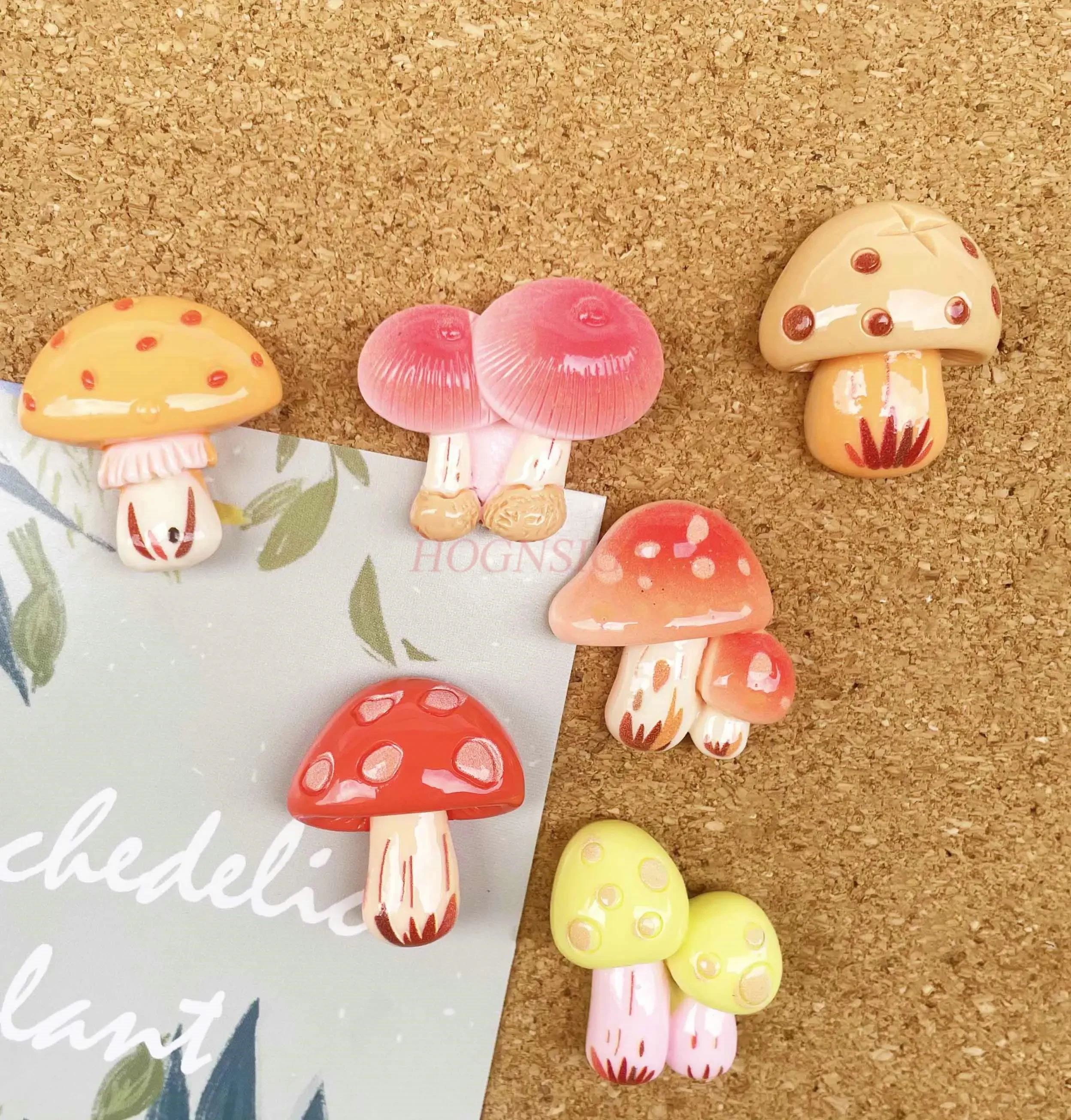 6pcs Mushroom shaped push pin creative soft wooden board felt message board photo fixed decoration button