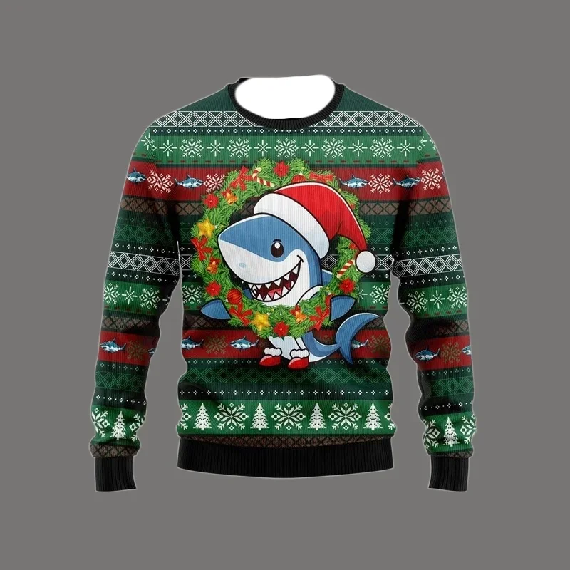 Funny Shark Graphic Ugly Christmas Sweater Cute Cartoon Sharks Xmas Sweatshirts Fashion Mens Tracksuit Loose Kids Pullovers New