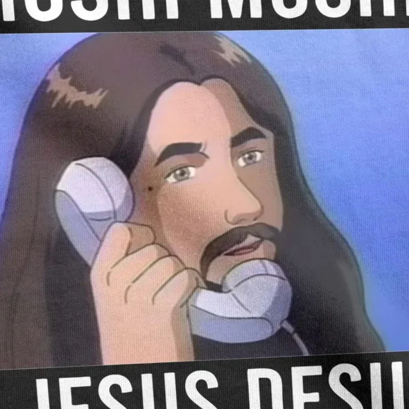 Men's T-shirt Moshi Moshi Jesus desu casual 100% cotton tee shirt Short Sleeve T shirts crewneck tops gift idea