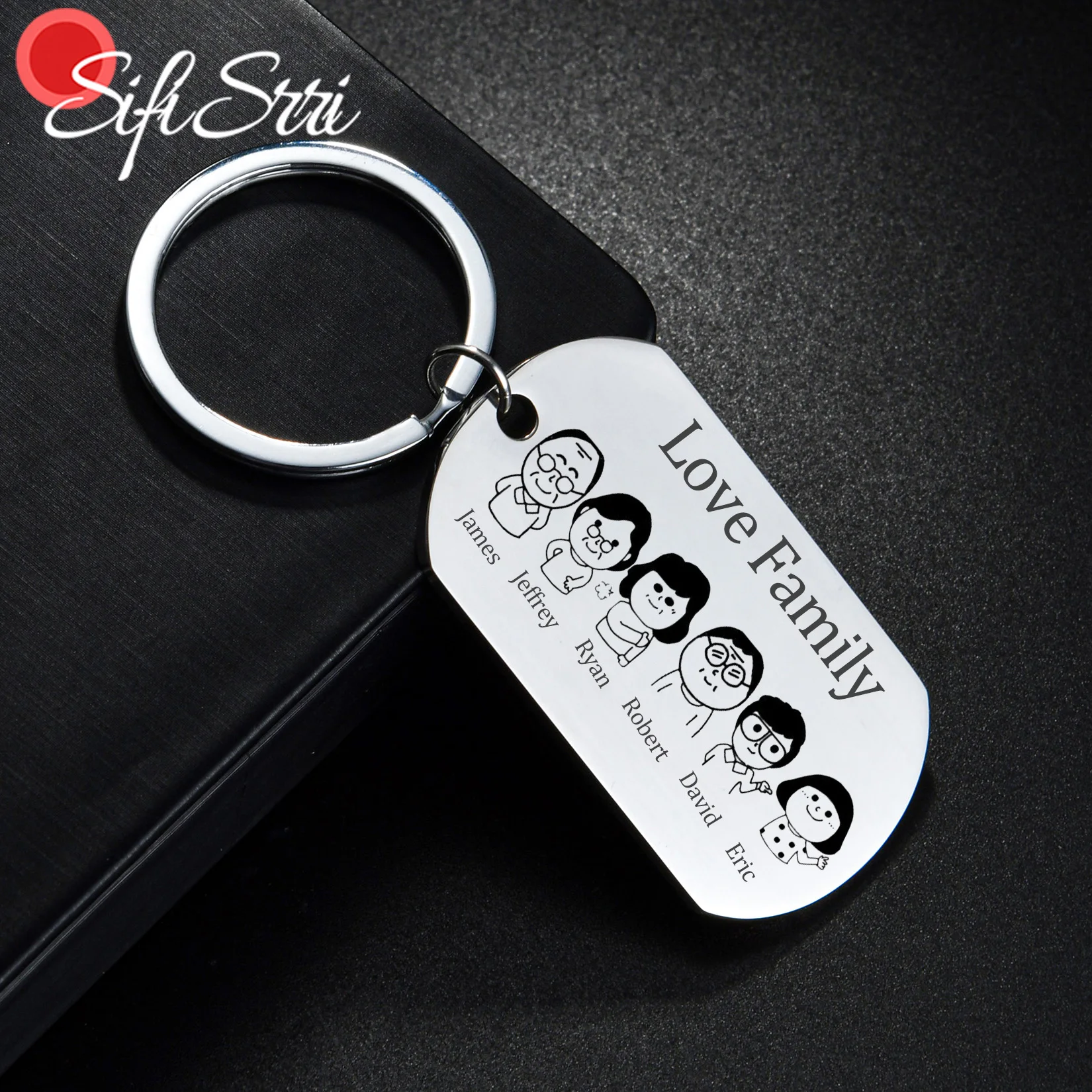 Sifisrri Personalized Engrave Family Name Picture Keychain for Women Stainless Steel Key Ring Family Drive Safe DIY Jewelry Gift